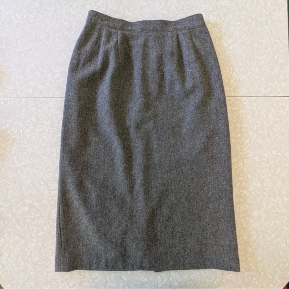 Vintage Sag Harbor Gray Wool Blend Midi Pencil Skirt Career Professional Size 10